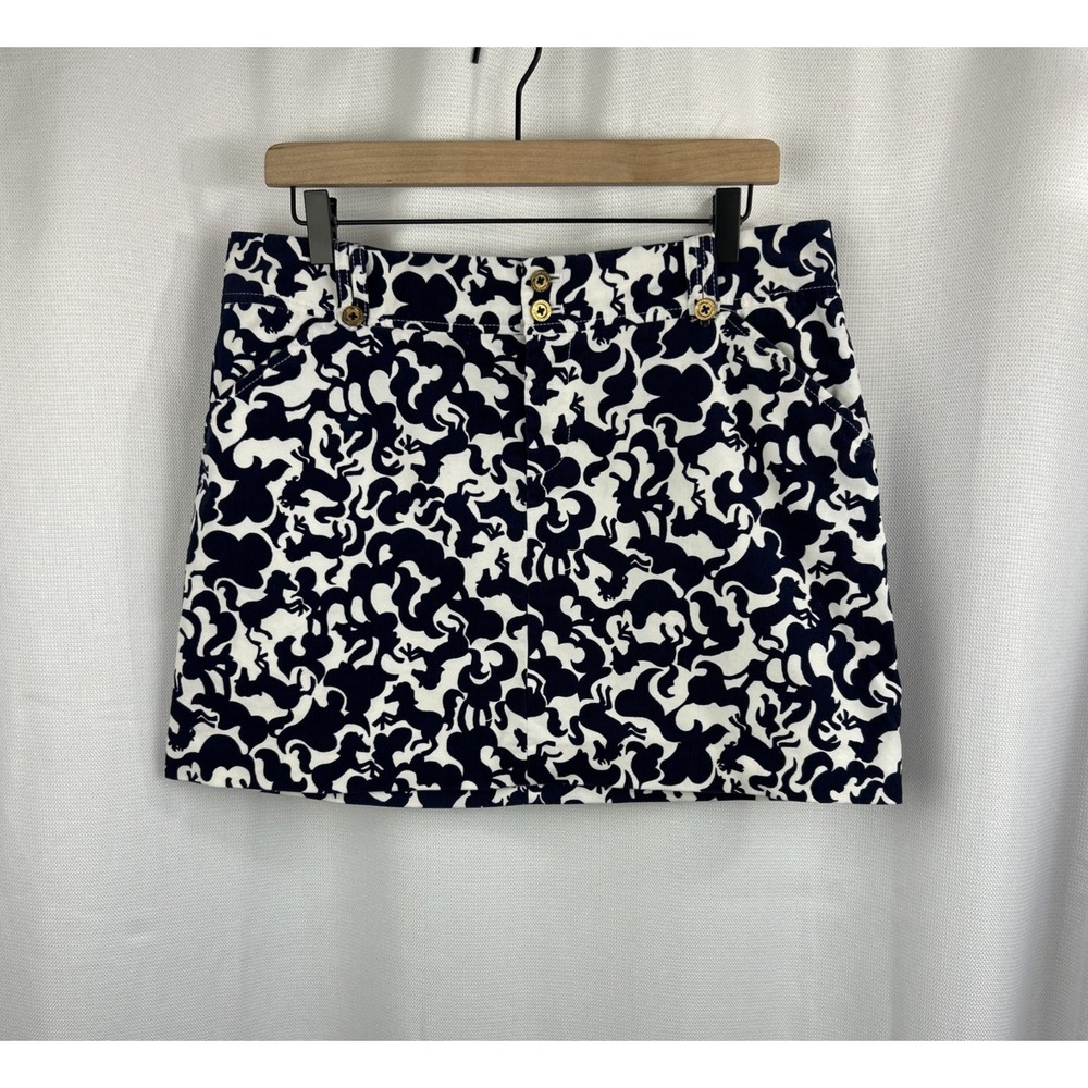 Lilly Pulitzer Corduroy Horse Skirt Blue White Preppy Equestrian Cotton Womens 8